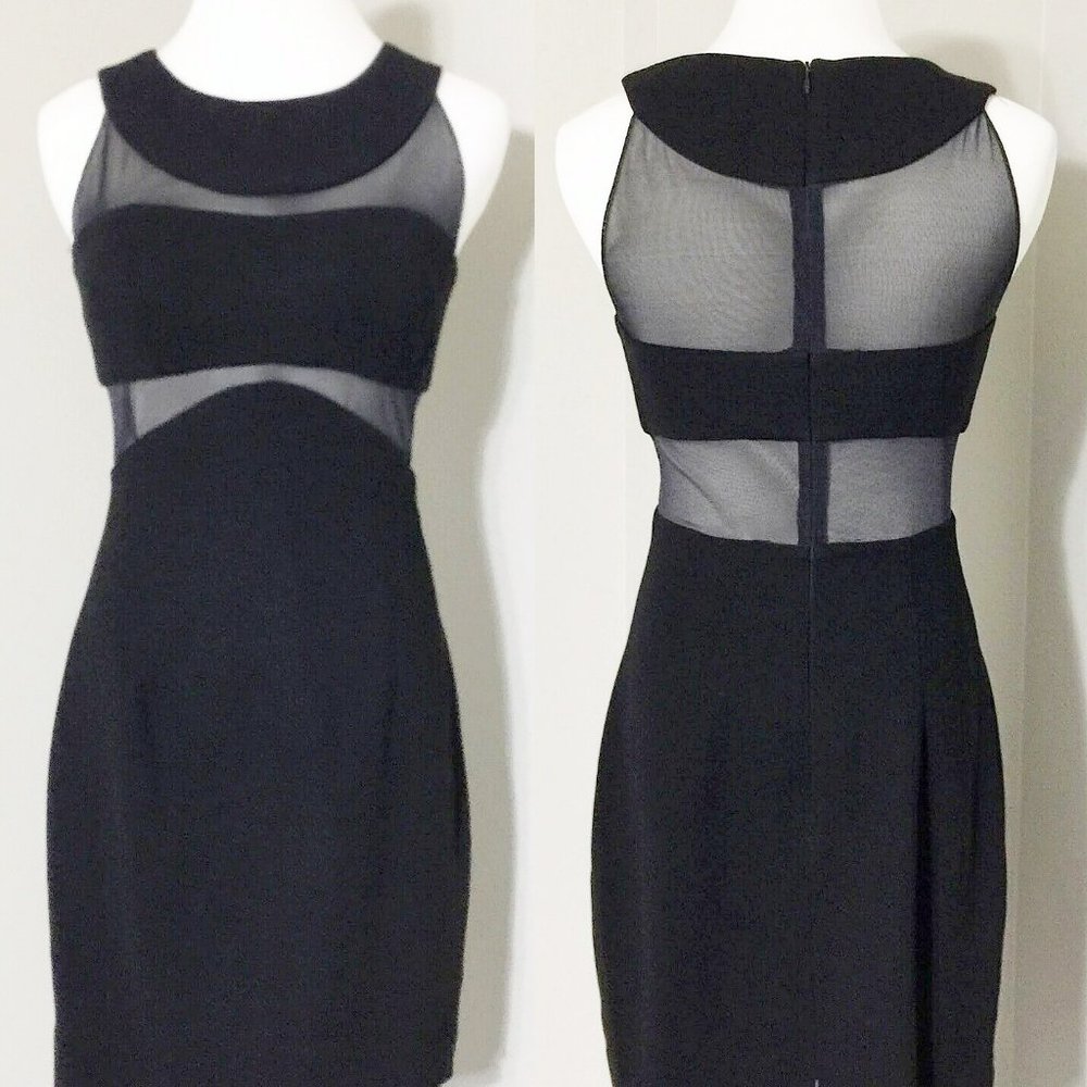 Vintage Andrea Polizzi For Rex Lester Cocktail Dress 2 Women Lbd Illusion Sheath